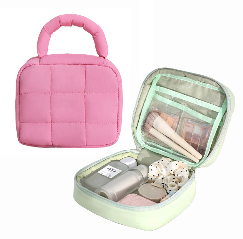 Fluffy Polyester Cosmetics bag with handle