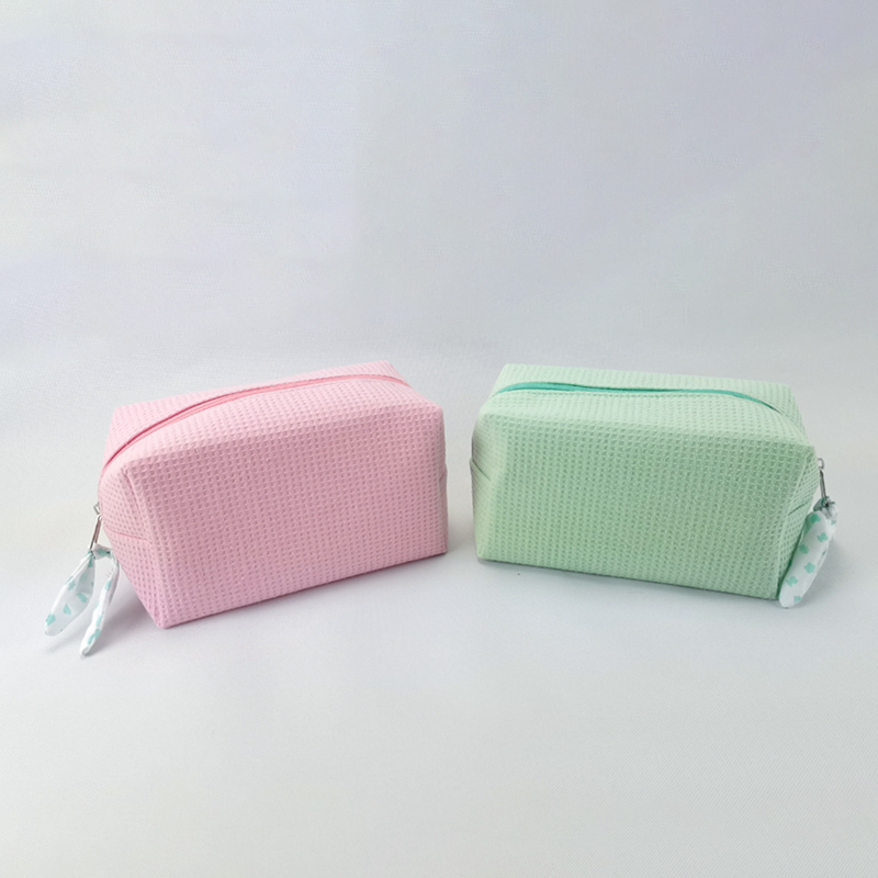 seersucker Zipper Cosmetic Make Up Bag