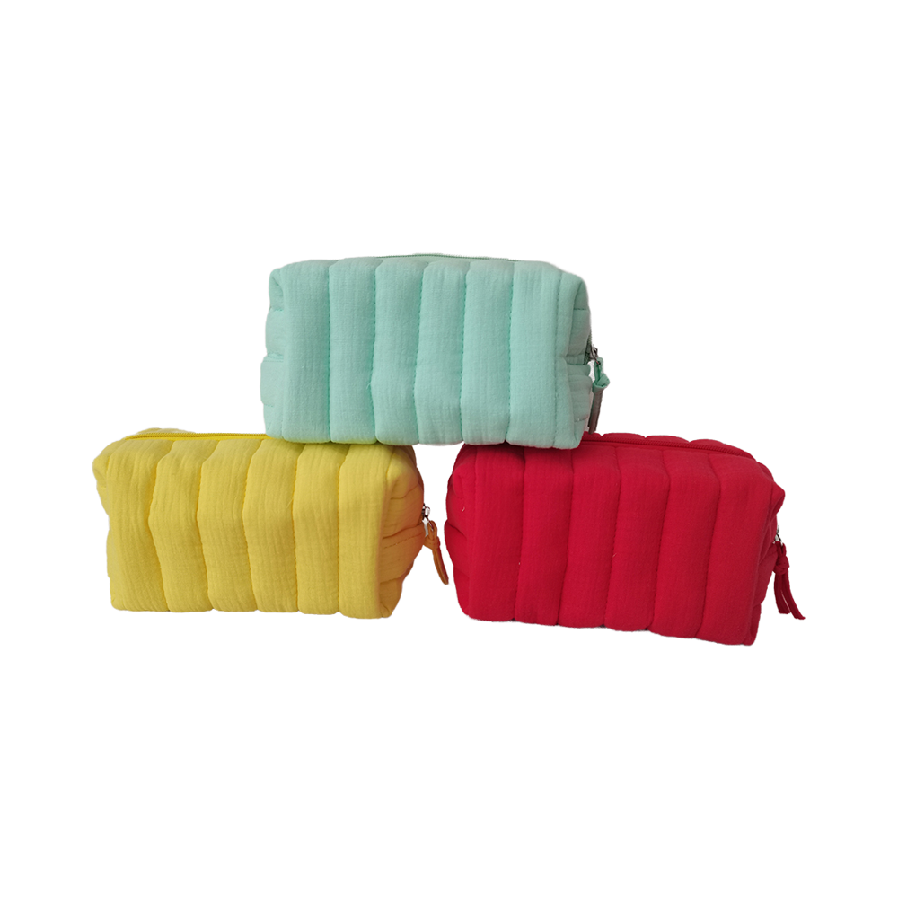 seersucker Zipper Cosmetic Make Up Bag