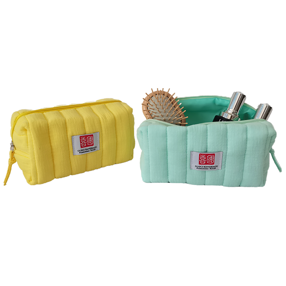 seersucker Zipper Cosmetic Make Up Bag