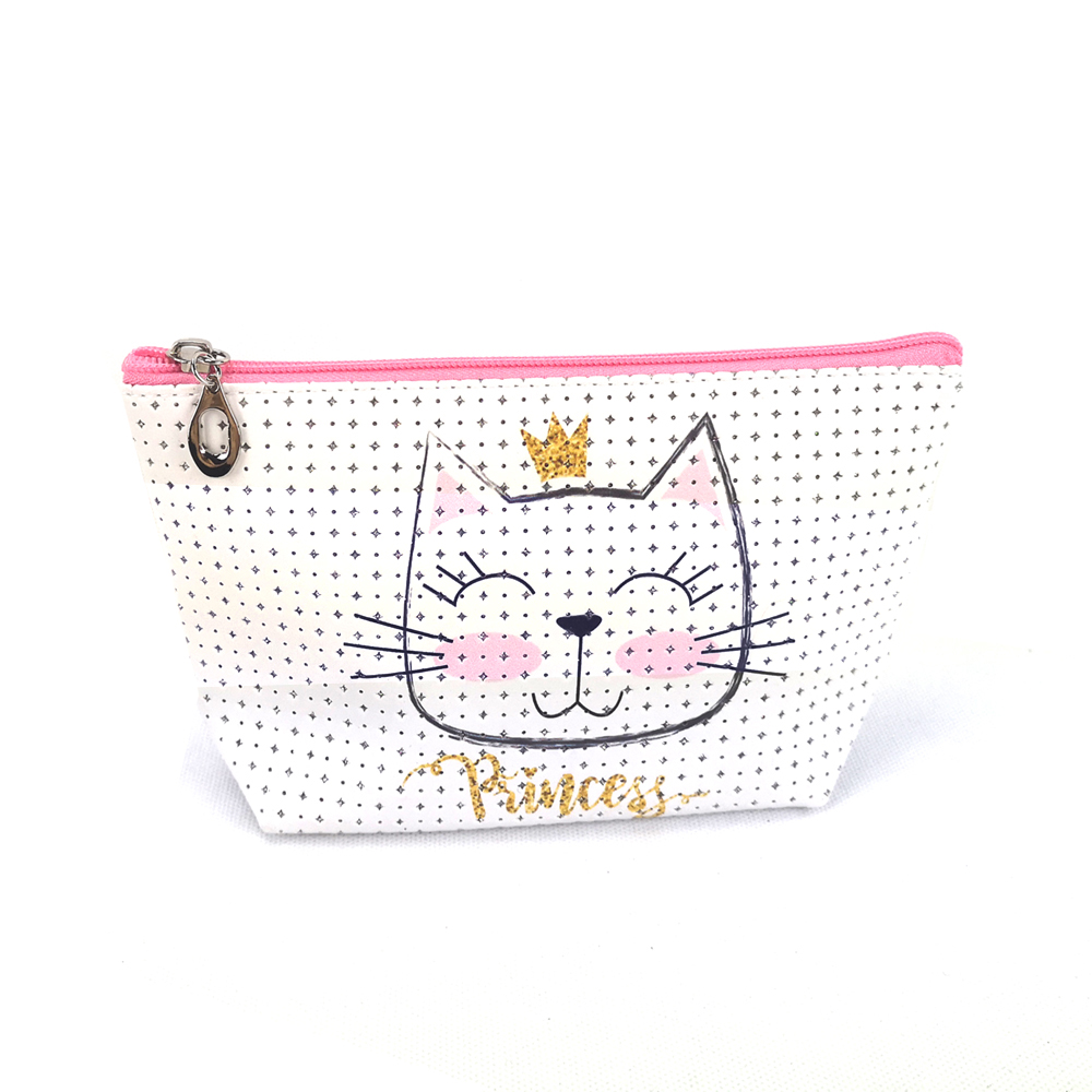 new design punched PU leather cosmetic bad with cartoon printing