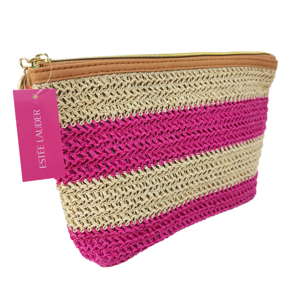 wholesale Straw woven zippered cosmetic bag